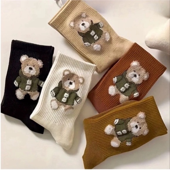 Teddy Bear Socks & Hosiery Women’s 5 Pairs Teddy Bear Print Socks Mid Tube Socks - Picture 9 of 9